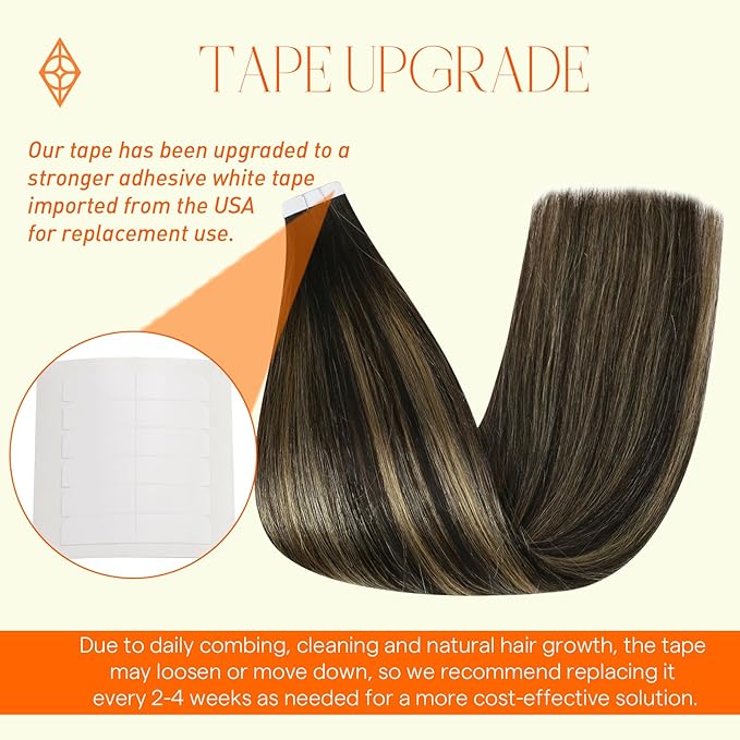 Full Shine Tape in Extensions 20 Inch Real Human Hair Tape in Extensions 1B Off Black Fading to 27 Honey Blonde and Off Black 50G Remy Seamless Adhesive Hair Extensions 20Pcs Add Volume
