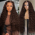 13x6 Deep Wave Lace Front Wigs Human Hair Chocolate Brown 210 Density HD Lace Front Wigs Human Hair Curly Wig Pre Plucked Human Hair Glueless Frontal Wigs with Baby Hair 32Inch