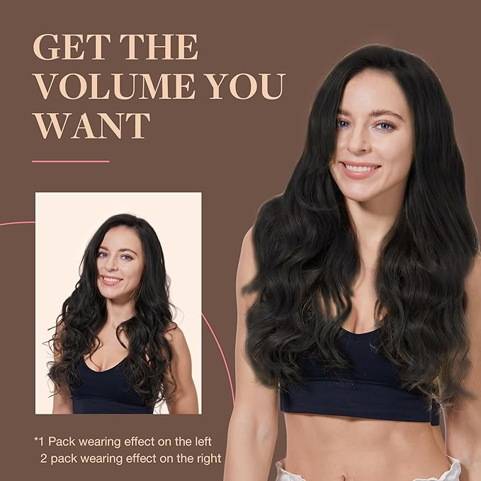 GOO GOO Clip in Hair Extensions Real Human Hair, Remy Human Hair Extensions Clip ins for Women, Natural Human Hair, 26inch 180g 7Pcs, #1B Natural Black