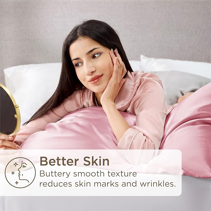 Bedsure King Size Satin Pillowcase Set of 4 - Pink Silky Pillow Cases for Hair and Skin, 20x36 Inches, Pillow Covers with Envelope Closure, Similar to Silk, Gifts for Women & Men