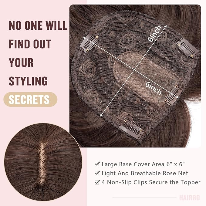 Hairro 18 Inch Long Hair Toppers Wavy with Side Bangs for Women, Clips In Synthetic Hairpieces Capless, for Adding Volume/Birthday/Party/Halloween/Cosplay Dress Up, Dark Brown