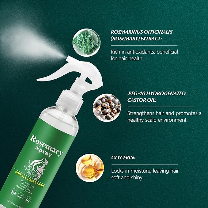 Rosemary Spray for Hair, Rosemary Water Scalp & Hair Strengthening Mist Rosemary Oil Hair Treatment Hydrating & Volumizing Hair Spray, Adds Hair Shine & Reduces Frizz For All Hair Types