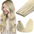 GOO GOO Tape in Hair Extensions Human Hair, 17/22/60 Ash Blonde to Golden Blonde and Platinum Blonde, 12inch 80g 40pcs, Skin Weft Seamless Invisible, Silky Straight with Thick Ends, Remy Human Hair