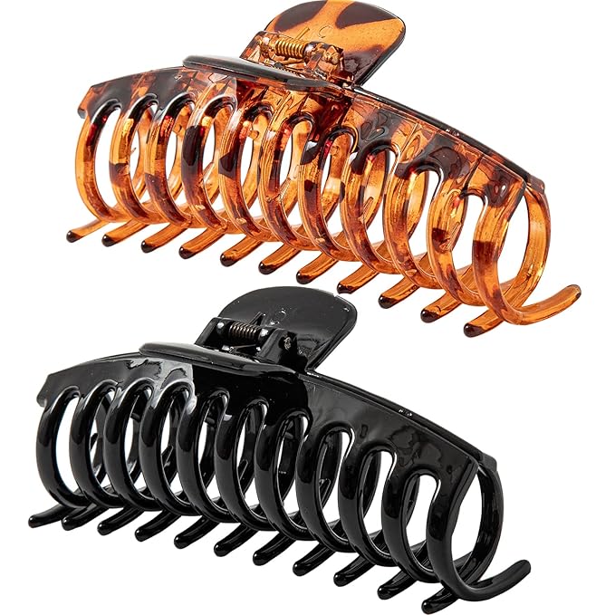 5.5 Inches Extra Large Hair Clips for Long Thick Hair Women’s Jumbo Hair Claw Clips 2 Counts in Set Hair Accessories (Leopard and black)
