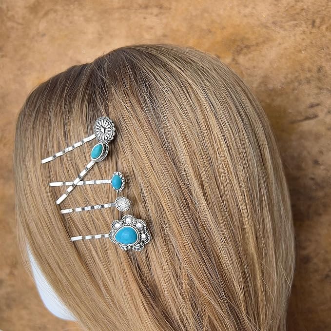 Women's Western Turquoise Hair Clips Set of 5 Decorative Bobby Pins Boho Hair Barrettes