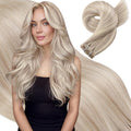 Moresoo Seamless Hair Extensions Clip ins Blonde Highlights Real Hair Extensions Clip in Human Hair Ash Blonde with Bleach Blond to Add Highlights Pure Weft Invisible for Thickness 150g/7pcs 22inch