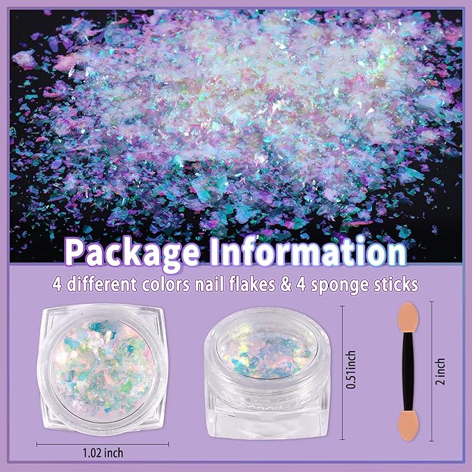 Allstarry 4 Colors Chameleon Flakes, Premium Sparkle Colorshift Pigment Powder for Epoxy Resin Slime Tumbler Making DIY Project Scrapbook Makeup Nail Art Paint Decoration