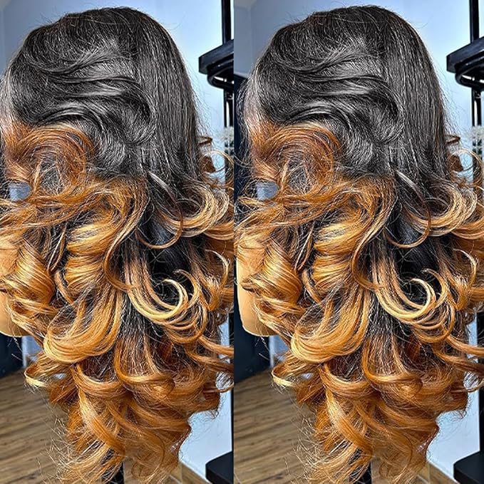 220 density Ombre 360 Lace Front Wigs Human Hair For Women Highlight Honey Lace Wig Glueless Wig With Baby Hairs Body Wave Lace Front Wigs Human Hair