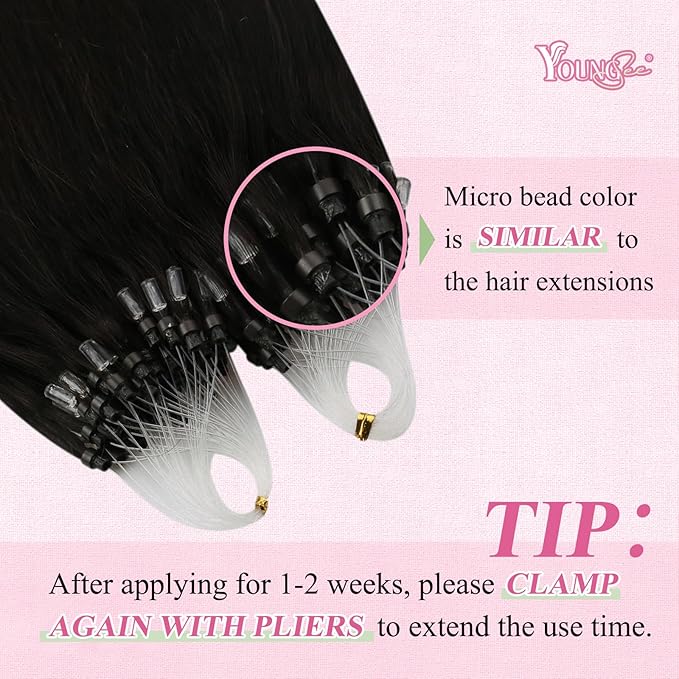 YoungSee Micro Loop Hair Extensions Real Human Hair Dark Brown Micro Ring Hair Extensions Human Hair Dark Brown Micro-Beads Hair Extension 22In 50s 50g Microring Hair Extension Real Hair for Weddings