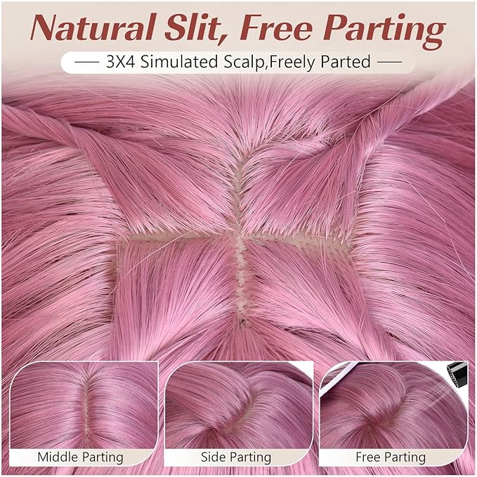Pink Wig With Bangs Wave Bob Wigs for Women 14 Inch Short Loose Wavy Heat Resistant Synthetic Wig Shoulder Length Hair for Daily and Cospaly Party Use