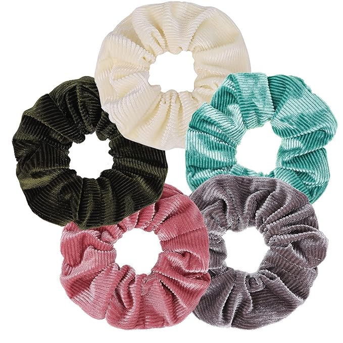 LOOKSEVEN Scrunchies for Hair Women, 5PCS Bandana Scrunchy Hair Ties, Flannel (Cotton, One size fits all, 5 colors)