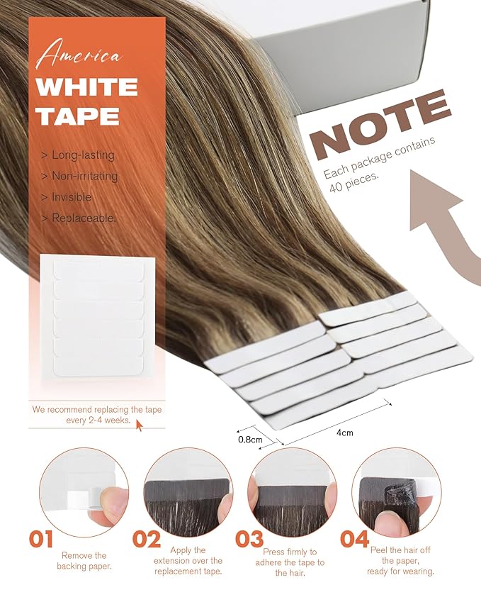Sunny Hair Tape in Hair Extensions Human Hair 16 Inch Hair Extensions Real Human Hair Tape in Extensions for Women Medium Brown Highlights Caramel Blonde Remy Hair Straight Skin Weft 40pcs 100g