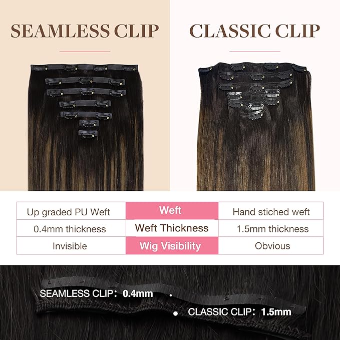 GOO GOO Clip in Hair Extensions Real Human Hair, Remy Human Hair Extensions Clip ins for Women, Natural Human Hair, 16inch 130g 7Pcs, 2/6/2 Balayage Dark Brown to Chestnut Brown