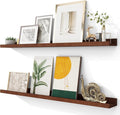 Solid Ash Wood Floating Shelves, Wood Picture Ledge Shelf Set of 2, 48 Inch Long Large Photo Ledge Shelves, Nursery Book Shelves Wall Mounted for Living Room Kids' Bedroom Decor, Color Walnut