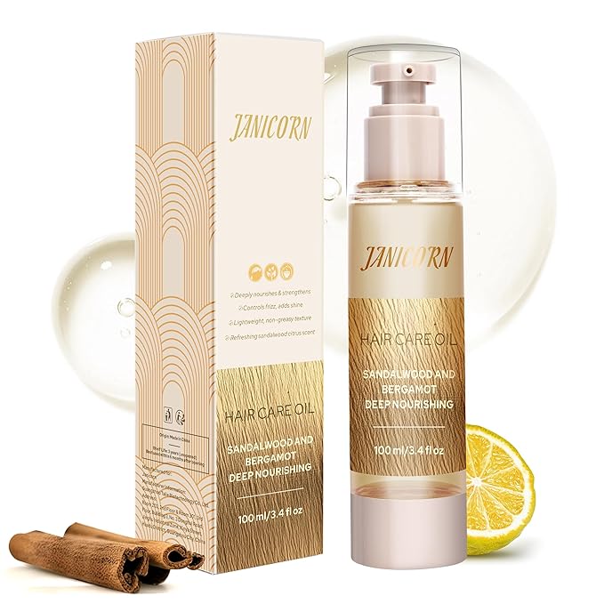 Leave-In Hair Oil – Lightweight Hydration with Jojoba & Argan Oils, Sandalwood & Bergamot Aroma, Smooth Shine & Frizz Control for Fine to Frizz-Prone Hair, 3.4 fl oz / 100 ml