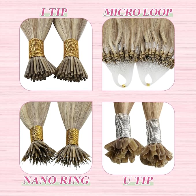 YoungSee U Tip Hair Extensions Human Hair Blonde Highlight U Tips Remy Hair Extensions Blonde Ktips Hair Extension Real Human Hair for Short Hair Keratin Hair Extension for Women 14In 1G/S 50G