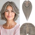 Rich Choices Hair Toppers for Women Real Human Hair 100% Human Remy Toppers NO Bangs for Women with Thinning on Top Clip in Hairpiece 4"x4.7"Lace Base 12 Inch Salt and Pepper G2 Sliver