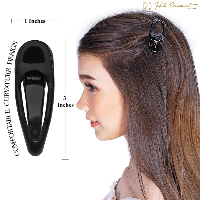RC ROCHE 6 Pcs Small Flat Flip Hair Claw Clips for Women Alligator Duckbill Thick Hair Styling Barrette Strong Side Slide Jaw Plastic No Slip, Small Black
