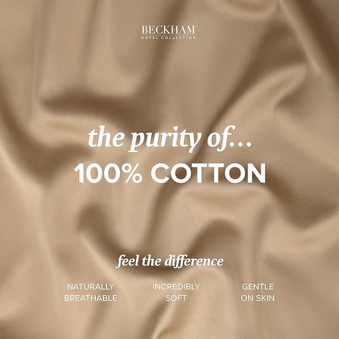Beckham Hotel Collection 100% Cotton Pillow Cases King Size Set of 2, 500TC, Luxury Sateen Pillowcases, Open End, Breathable, Moisture-Wicking, Sand