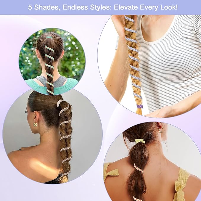 5 Pcs Spiral Hair Ties for Women & Girls, Rip Tie Hair Ties for Longhair, Elastic Braided Ponytail Holder, Tangle-Free, Effortless Styling for Gym, Running, Cycling, Surfing, Sports