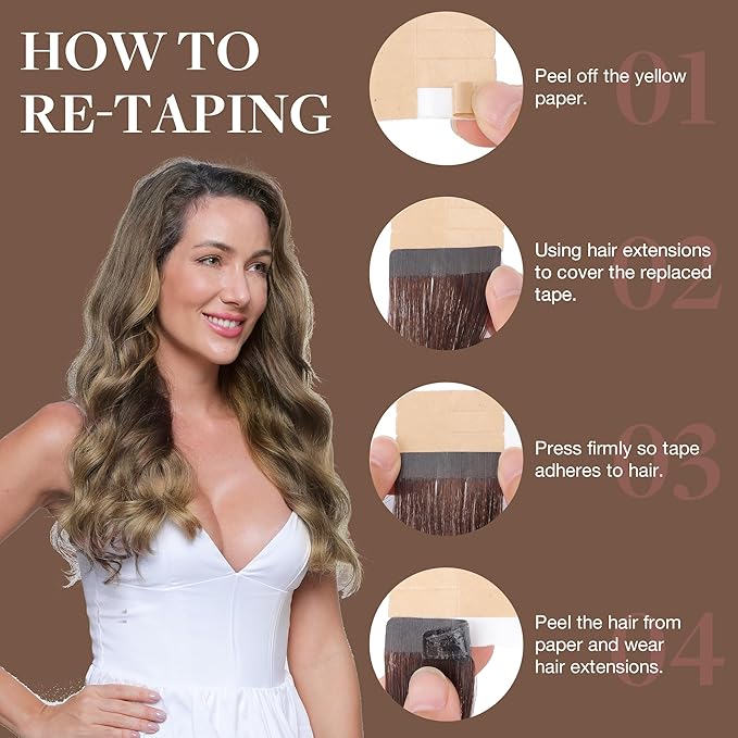 GOO GOO Tape in Hair Extensions Human Hair, 2/6/18 Balayage Brown to Dirty Blonde, 14inch 50g 20pcs, Thick Ends Straight Seamless Tape in, Invisible Tape in Hair Extensions Human Hair