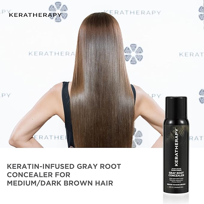 Keratherapy Keratin Infused Perfect Match Gray Root Concealer Spray, Light Brown, 3 oz, 118ml - Root Cover Up Spray to Hide Gray Roots - Keratin Therapy Hair Darkening & Temporary Scalp Concealer