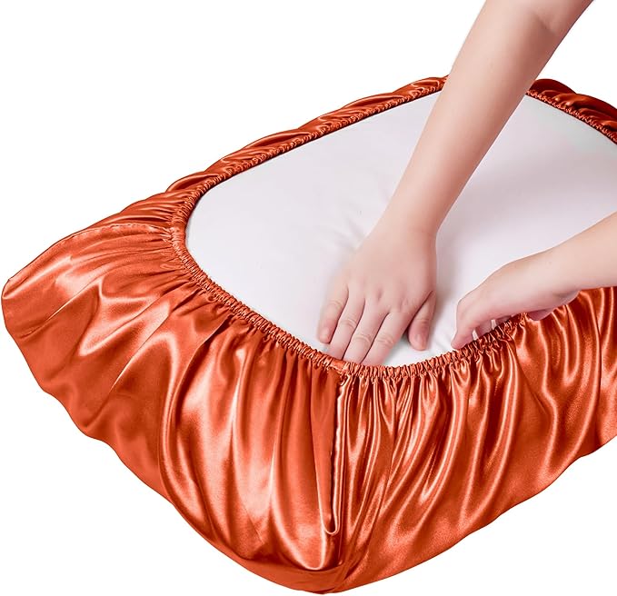 Manyshofu Satin Pillowcases for Hair Protection - 2Pcs Burnt Orange Pillow Cases, Elastic Band Standard & Queen Satin Pillowcases Luxury Silky Pillow Cases Travel Pillow Covers