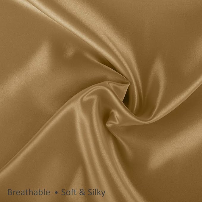 BLISSFORD Satin Pillowcase with Zipper, for Hair and Skin Care, Feels Soft and Cool Like a Silk Pillowcase, Gold Satin Pillow Cases 2 Pack, Slik Pillow Cover, Queen Size - Set of 2