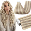 Full Shine Injection Tape in Hair Extensions Color 18/613 Ash Blonde and Light Blonde 24 Inch Invisible Tape in Extensions Long Straight Skin Weft 50 Grams 20 Pcs for Party