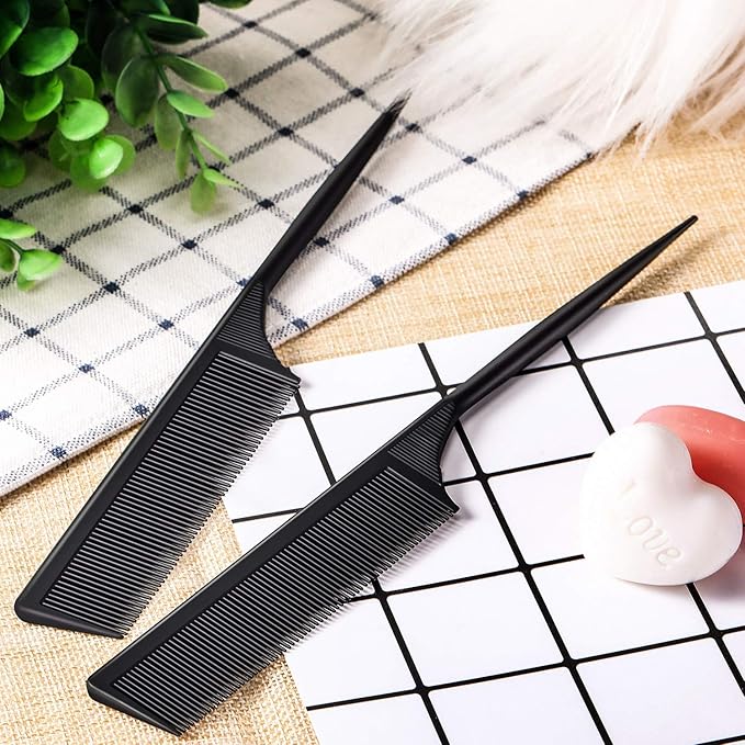 Leinuosen 10 Pcs Rat Tail Comb Styling Carbon Heat Resistant Anti Static Teasing Comb for Back Root Tease Adding Volume Evening Styling(Black)