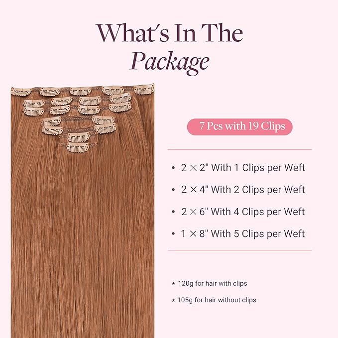 GOO GOO Clip in Hair Extensions Real Human Hair, Remy Human Hair Extensions Clip ins for Women, Natural Human Hair, 14inch 120g 7 Pcs, #330 Cinnamon Terra Copper