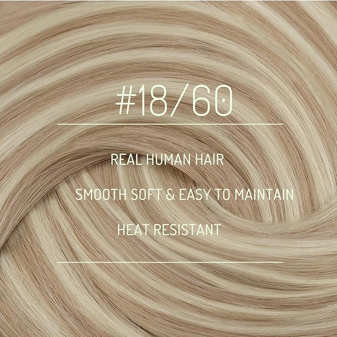RUNATURE Blonde Clip in Hair Extensions Human Hair, Real Hair Extensions Clip in Human Hair, Remy Thick Hair for Women, Double Weft, 12 Inch 80g 7pcs #18P60 Ash Blonde HIghlight