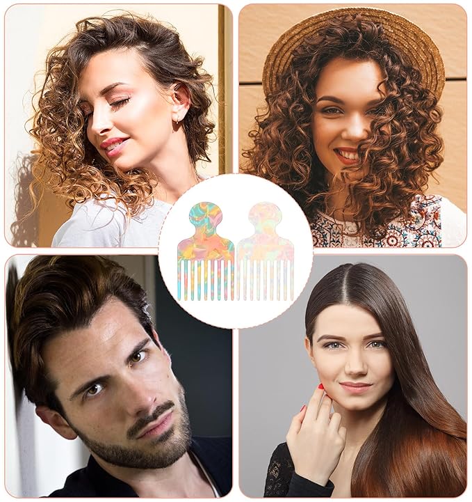 2Pcs Afro Pick, Wide Hair Pick Comb Afro Styling Tool for Curls Detangling Lift, Unisex Portable Grip Textured Scalp Massage Comb