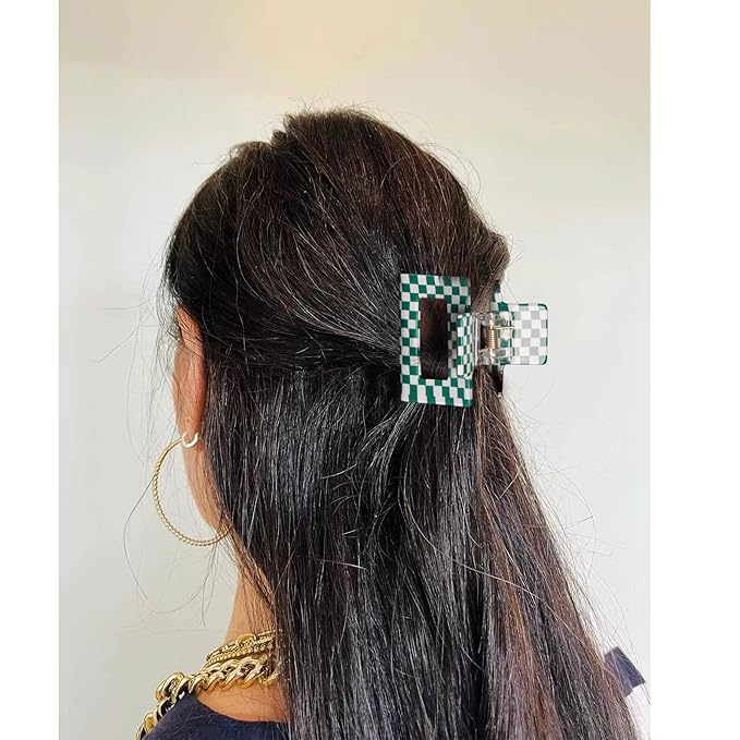 Checkered Hair Claw Clips - 4 PCS, 2 for Thin Hair, 2 for Thick Hair, Cute Clips for Women