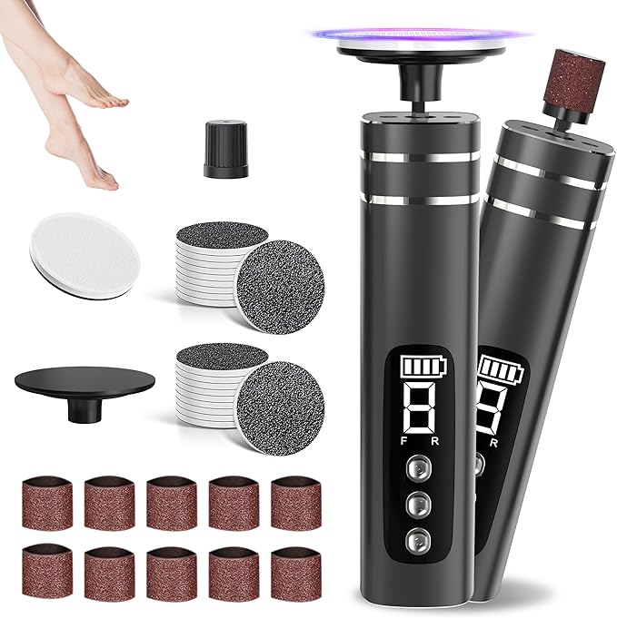 2 in 1 Electric Foot Callus Remover,9 Adjustable Speeds Rechargeable Electric Dead Skin Sander Pedicure Tools with Sandpaper Disk and Nail Drill Bits,Grinding Heads for Women&Men