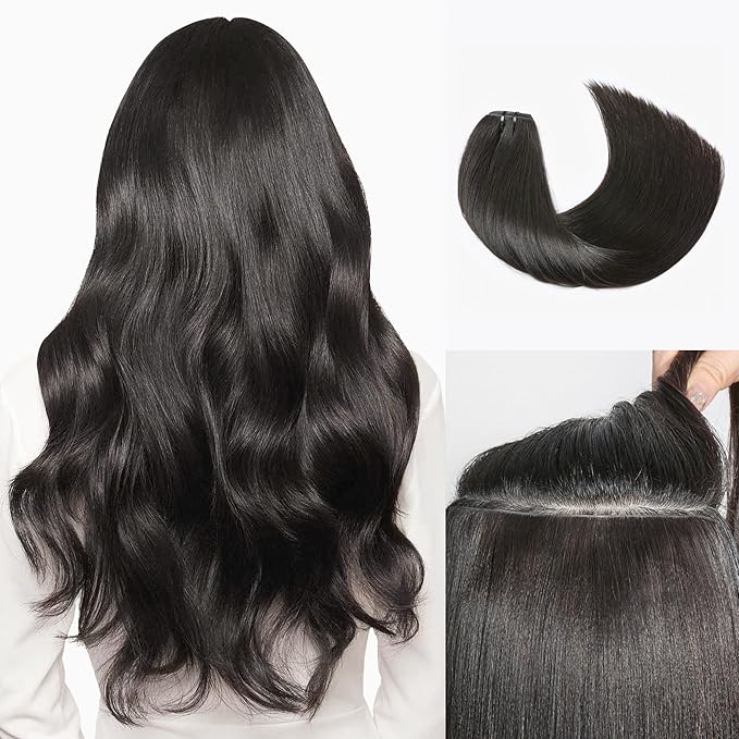 LUVME Invisible Clip in Hair Extensions Real Human Hair, 20 inch 110g 6Pcs, Natural Black Remy Human Hair Extensions Clip ins for Women, Natural Human Hair