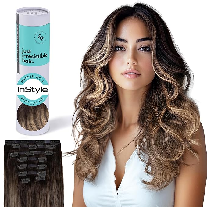 Irresistible Me Real Human Hair Extensions Clip Ins – 100% Human Hair Clip In Extensions for Length & Volume – Invisible Extension – Heat Resistant & Dyeable – Ash Brown Balayage, 24 Inches