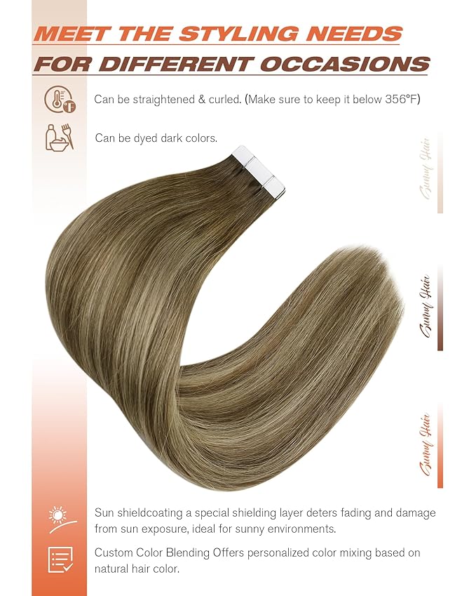 Sunny Hair Tape in Hair Extensions Human Hair,Balayage Brown with Blonde Hair Extensions Tape in 22 Inch Real Human Hair Tape in Extensions 40Pcs 100g