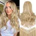 ALXNAN Long Wavy Hair Extensions for Women, Clip in Hair Extensions Clip Ins Soft Layered Synthetic Hairpieces 20 Inch Light Brown mix Golden Blonde