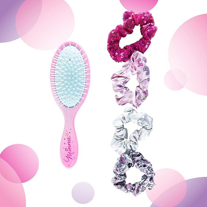 LUV HER Disney Junior Minnie Mouse Hair Accessory 5 Pcs Set - 1 Large Minnie Mouse Hair Brush + 4 Scrunchies