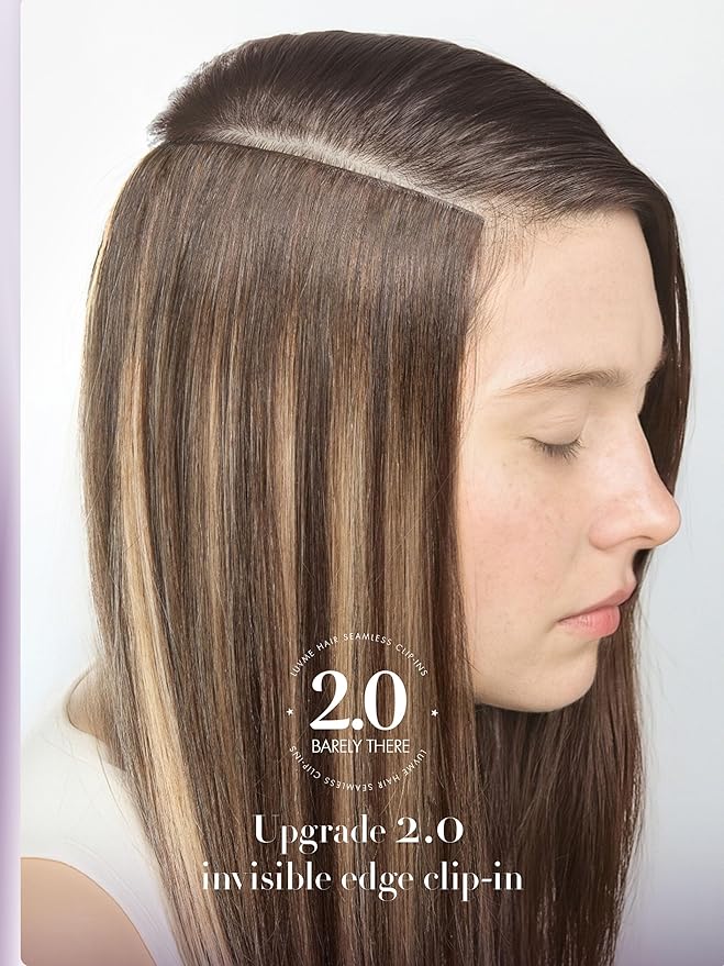 LUVME Invisible Clip in Hair Extensions Real Human Hair, 20 inch 110g 6Pcs, Natural Chestnut Brown Highlights Human Hair Extensions Clip ins for Women, Natural Seamless Straight Human Hair