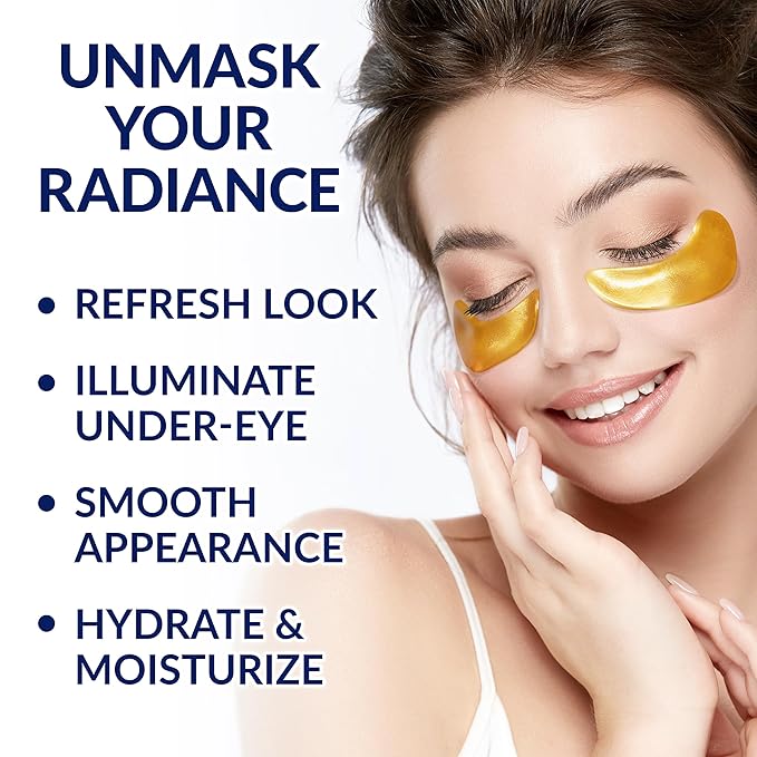 Stylia Under Eye Patches for Puffy Eyes and Dark Circles (20 Pairs) - 24k Gold Under Eye Mask with Vitamin C, Hyaluronic Acid, Pearl Extract - Eye Masks for Dark Circles and Puffiness