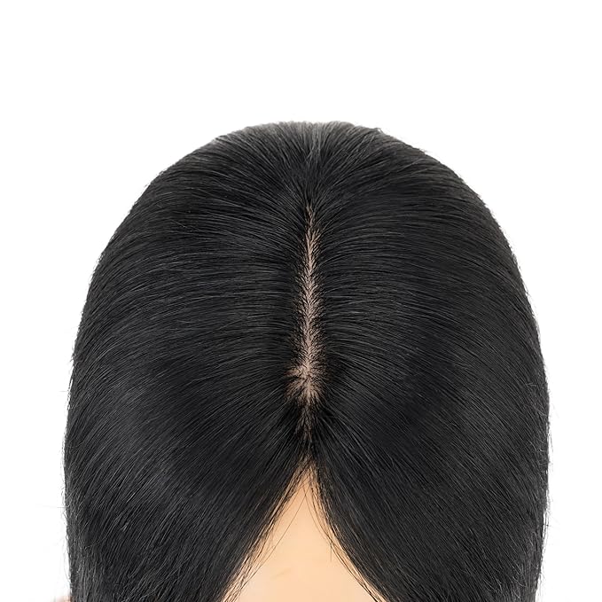 Hairro Human Hair Toppers Free Parted, 3.5x4.7" Base Hand-wovened 100% Real Hairpieces, with Invisible Clips-in for Women, for High Hairline/Adding Volume on Top, 12 Inch Jet Black