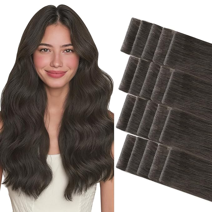 GOO GOO Invisi Edge Tape in Hair Extensions Human Hair, 1C Mocha Brown 20pcs 22inch 50g, Virgin Remy Hair, Seamless Injected Tape, Natural Look