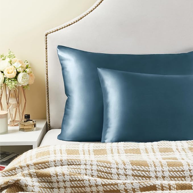 BEDELITE Satin Pillowcase with Zipper, Bluesteel King Size Pillow Cases Set of 2, Super Soft and Cooling Similar to Silk Pillow Cases, Gift for Women Men(20x40 Inches)