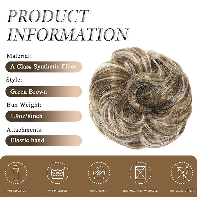 Large Messy Bun Hair Piece Curly Synthetic Extensions Scrunchies Fake Chignon Updo Hairpieces for Women Natural Blonde Highlights
