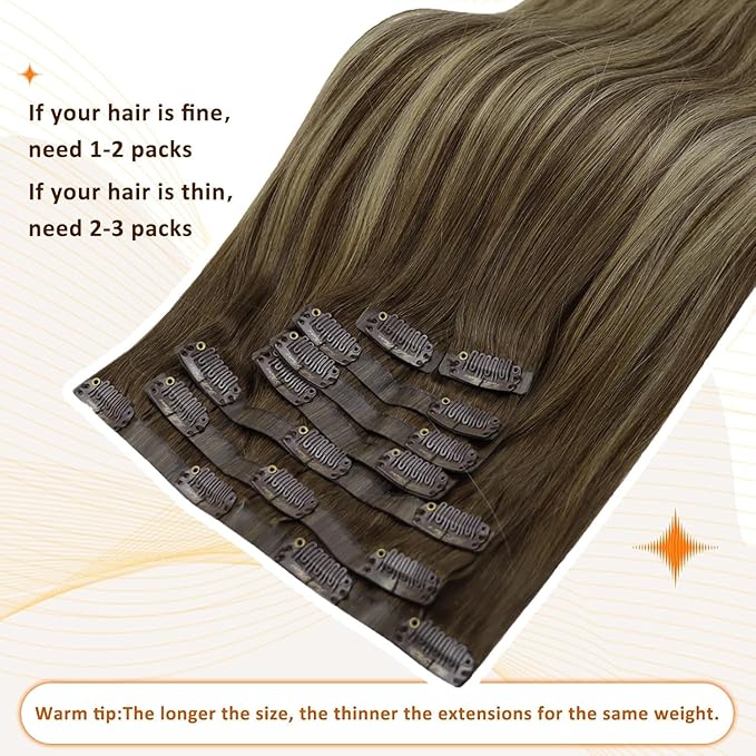 Full Shine Clip in Extensions Balayage Brown Seamless Hair Extensions Clip ins Medium Brown Ombre Honey Blonde Clip in Hair Extension Softness 16 Inch 8PCS 120G