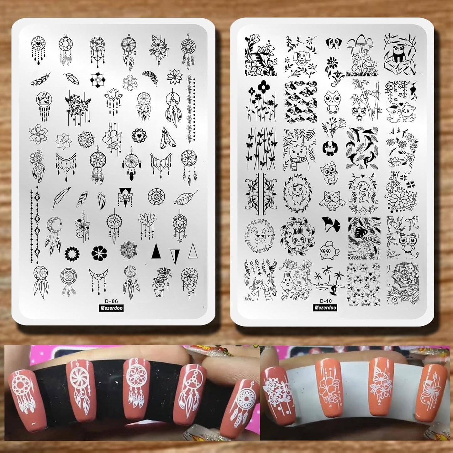 2pcs Mix Nail Art Stamp Template Dreamcatcher Feather Pendant Image Nail Stamping Plates Cute Animals Cartoon DIY Designs Manicure Stamper Plate Stencils
