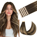 GOO GOO Tape in Hair Extensions Human Hair, 4/27/4 Balayage Chocolate Brown to Caramel Blonde, 22inch 30g 10pcs, Skin Weft Seamless Invisible, Silky Straight with Thick Ends, Remy Human Hair