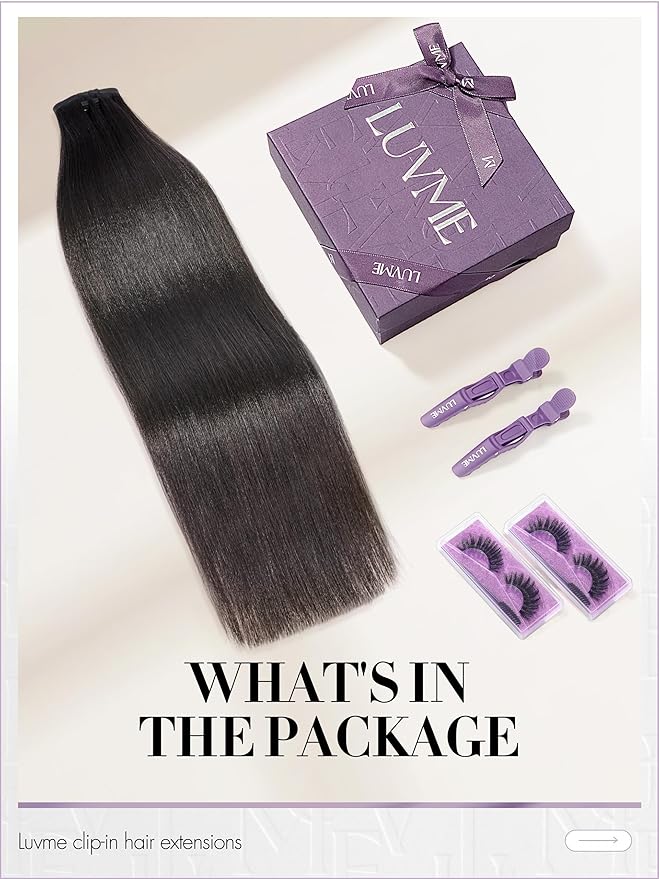 LUVME Yaki Straight Seamless 70g 4Pcs Clip in Hair Extensions Full Max with 18inch Remy Human Hair Clip ins Extensions, Natural Black 100% Real Soft Hair